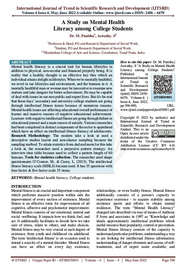 A Study on Mental Health Literacy among College Students | PDF