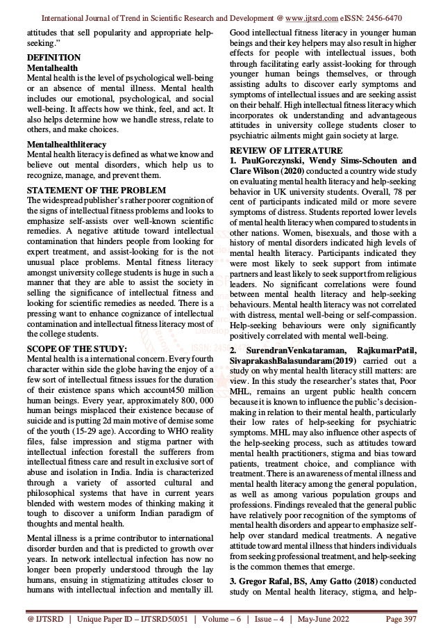 A Study on Mental Health Literacy among College Students | PDF