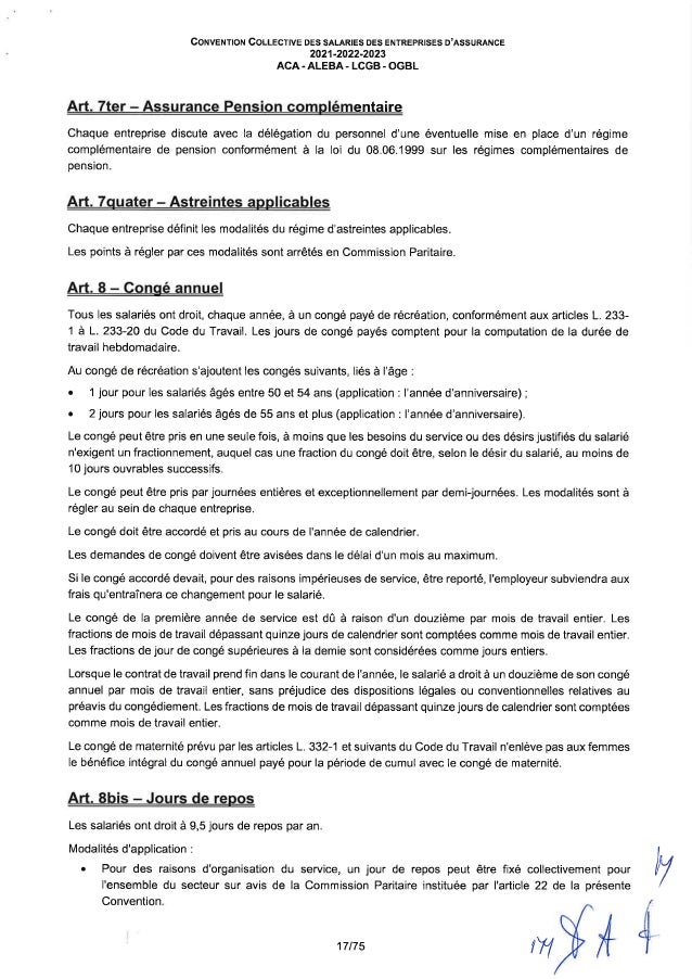 Convention collective de travail des salariés des entreprises d'assurance