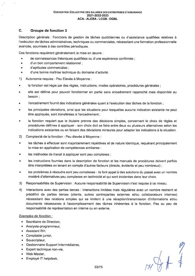Convention collective de travail des salariés des entreprises d'assurance