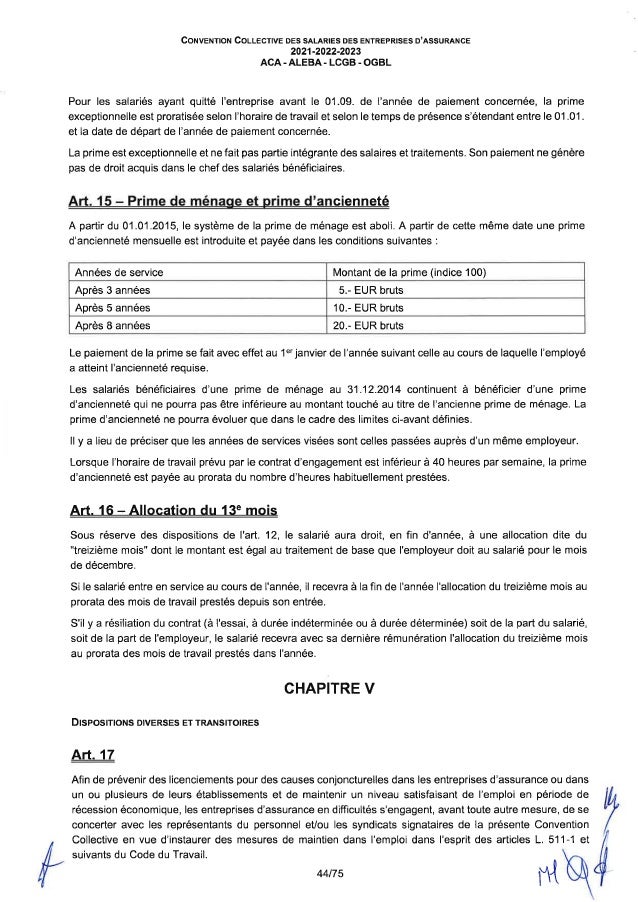 Convention collective de travail des salariés des entreprises d'assurance