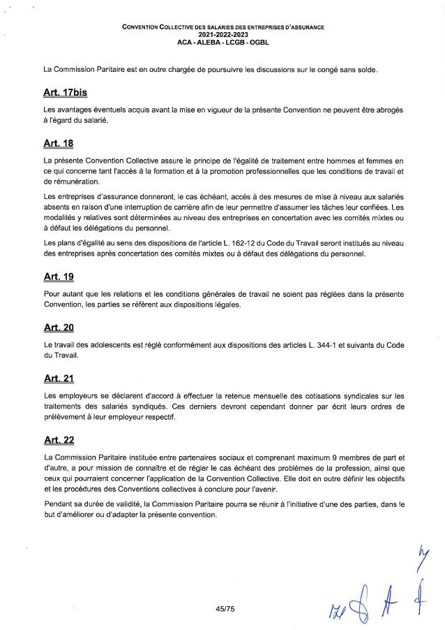 Convention collective de travail des salariés des entreprises d'assurance