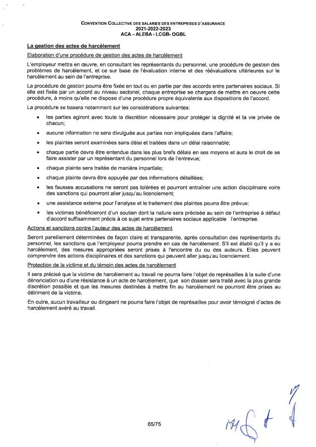 Convention collective de travail des salariés des entreprises d'assurance