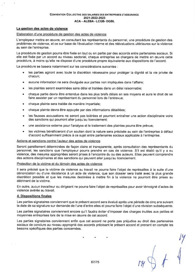 Convention collective de travail des salariés des entreprises d'assurance