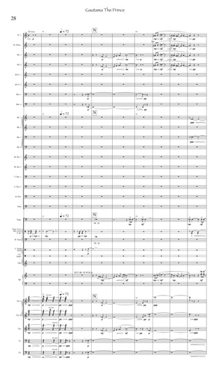 &
&
&
&
&
&
?
?
&
&
?
?
&
&
?
?
?
?
?
ã
?
ã
ã
&
&
?
&
&
&
?
?
Fl. 1
Fl. 2/Picc.
Ob. 1
Ob. 2
Bb Cl. 1
Bb Cl. 2
Bsn. 1
Bsn. 2
Hn. 1
Hn. 2
Hn. 3
Hn. 4
Bb Tpt. 1
Bb Tpt. 2
T. Tbn. 1
T. Tbn. 2
B. Tbn.
Tuba
Timp.
Fing. Cym.
Sus. Cym.
S. Dr.
R. Toms
L. Gong
B.Dr.
Clv.
Tamb.
Glk.
Vln. I
Vln. II
Vla.
Vc.
Cb.
Hp.
Solo Ends
l.v.
p P
P
P
P
P
P
p
.œ ‰ Ó


















J
œ .œæ .œæ ‰






wæw
æ
wæw
æ
wæ
w
æ
wæ
wæ
P
l.v.
sul pont.
p
sul pont.
p
p
sul pont.
sul pont.
p
sul pont.
p
195








195










195

‰ .œ ˙






195
j
œæ .œæ ˙æ
J
œ
æ
.œ
æ
˙
æ
.œæ
j
œæ ˙æ
.œ
æ J
œ
æ
˙
æ
˙æ ˙æ
˙
æ
˙
æ
˙æ ˙æ
˙æ ˙æ










q = 72
q = 72
q = 72
q = 72


























˙æ .œæ
‰
˙
æ
.œ
æ
˙æ .œæ
‰
˙
æ
.œ
æ
˙æ .œæ
‰˙
æ
.œ
æ
˙æ j
œæ ‰ Œ
˙æ j
œæ ‰ Œ
p
p
p
p
 P
l.v.
p
Db Cb Bb / Eb Fn Gn Ab






Ó Œ ‰ J
œb
Ó Œ ‰ j
œb











Œ ‰
J
œ
æ
œ
æ
œ

Ó Œ ‰ J
œ







Ó Œ ‰
J
œb
Ó Œ ‰ J
œb
p
p
p
p
l.v.
P
P
F# - Eb
F# - Eb
N
N
N
N


Œ ‰ j
œb ˙
Œ ‰ j
œb ˙


w
w










œb

œb
˙


Œ ‰
œb œb
j
œb ˙

Œ ‰ j
œb ˙
Œ ‰ j
œb ˙
Œ ‰ j
œb ˙
w
w
P
P
P
F
F


j
œ œ
j
œb ˙b
j
œ œ
j
œb ˙b


w
w










Ó Œ œb
˘
œ





j
œ œ
j
œb œb œ œ ˙b

w
w
j
œ œ
j
œb ˙b
w
w
l.v.
F
p
p
p
p





200


.œ ‰ Ó
.œ ‰ Ó


˙
J
œ ‰ Œ
˙
j
œ
‰ Œ
200










200
˙
J
œb
˘
.œ





.œ ‰ Ó

200
˙
j
œ
‰ Œ
˙
j
œ
Œ J
œb
.œ ‰ Œ ‰ j
œb
w
w
P
P
P
P
F
F
F
F
Flute
P F

œ# œ œ# ˙
œ# œ œ# ˙
œ# œ œ# ˙
œ# œ œ# ˙




















œb œb r
œ œb ˙

wb
w
w
w
w
P
P
P
P
P
J
œ œ#
j
œ#
j
œ .œ
J
œ œ#
j
œ#
j
œ .œ
J
œ œ#
j
œ#
j
œ .œ
J
œ œ#
j
œ#
j
œ .œ




















J
œ œb
j
œb
j
œ .œ

w
w
w
w
w


P F
N
F






œ Œ Ó
œ Œ Ó
œ Œ Ó
œ Œ Ó




‰ .œb ˙

‰ .œb ˙







J
œb
˘
.œ œ œ
˘
œ
‰ .œ
æ
˙
æ




J
œ ‰ Œ Œ
œ
œb
b œ
œ

J
œ
‰ Œ Ó
.œ ‰ Ó
.œ
‰ Ó
w
w
28
Gautama The Prince
 