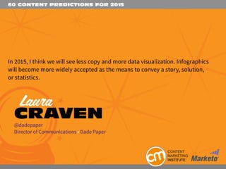 60 CONTENT PREDICTIONS FOR 2015
In 2015, I think we will see less copy and more data visualization. Infographics
will beco...