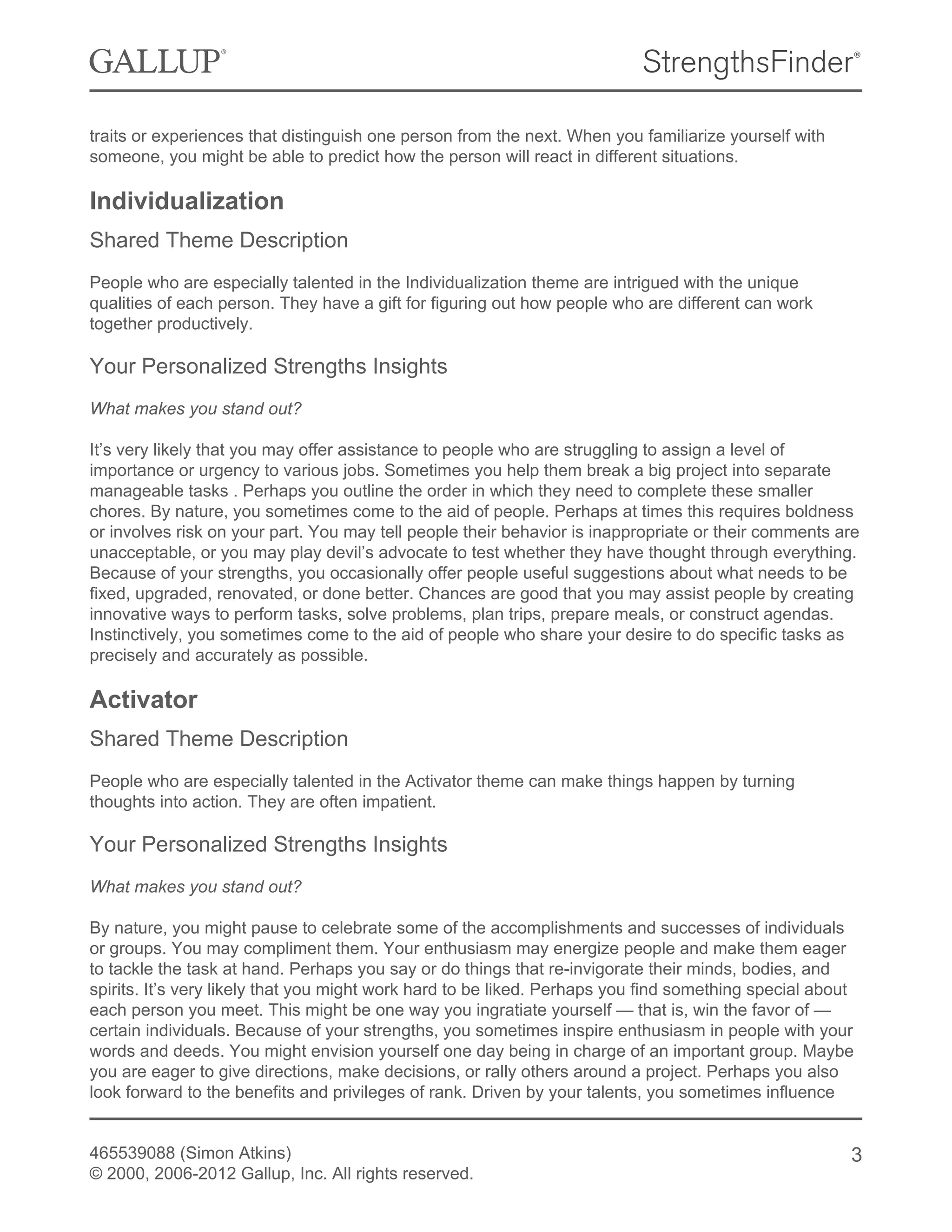Gallup Strengths Insight Report | PDF