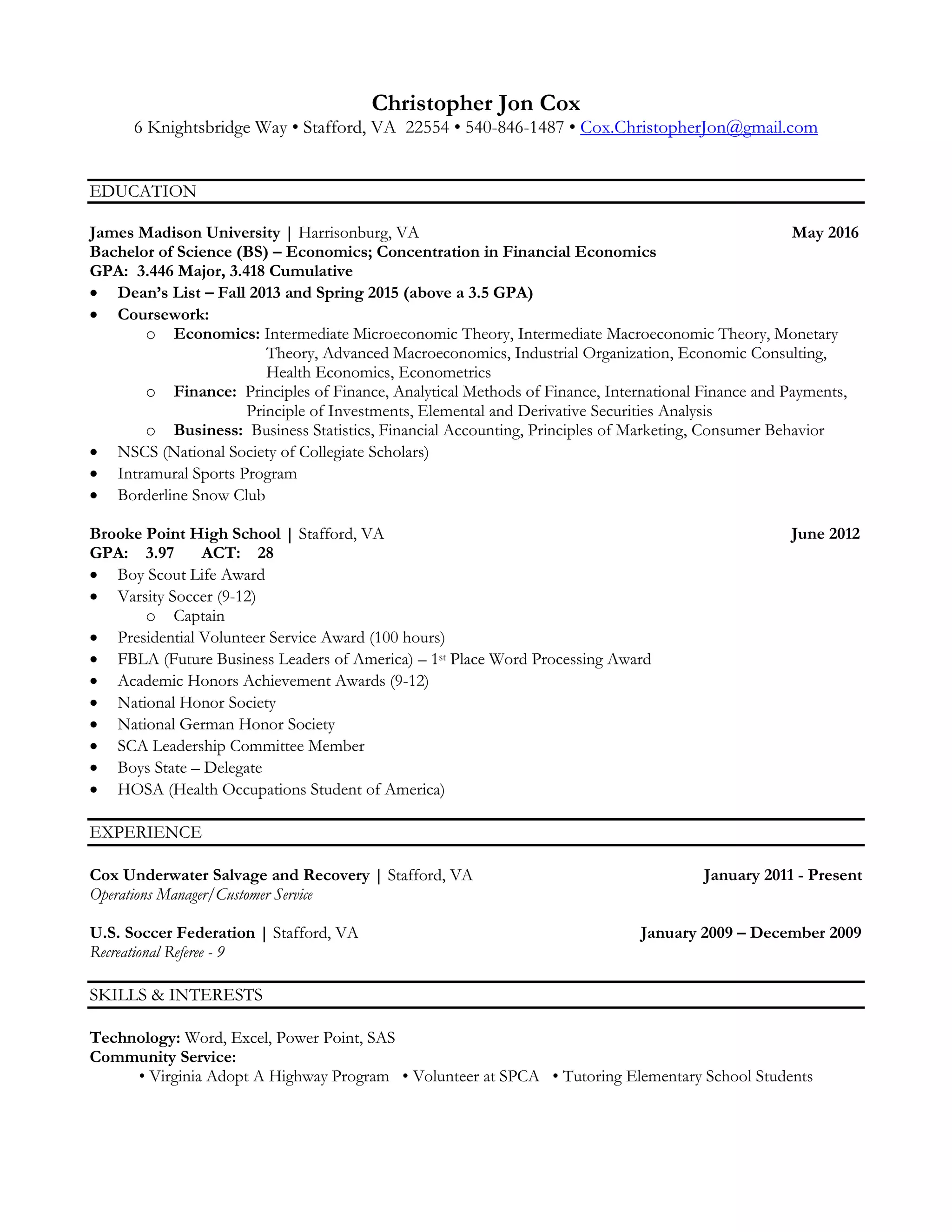 Christopher Cox Resume James - Christopher Cox Resume James Madison University 1 2048 