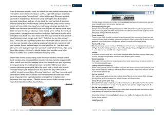  
¡
 
¡
¢
£
¤
¡
¥
¦
§
¡
¨
£
¦
©
£
VOL. O5|ISSUE 60|FEBRUARI 2014
Ò
sie.kep.
”
~

~
„
Ó
{
}

~
ƒ
~
Ô
‹
{
§
‰
{
{
…
€

~
~
ƒ
Evaluasi Vs Perbaikan
“
‹
…
€
‚
~
‹

{
ƒ

~
ƒ
…
~

€
‘
~
ƒ

~
}
‹
„
{
…
~
ƒ
Õ
„{
ƒ
„
~
ƒ

¹
Ö
²
º
®
²
´
µ
‘
{

{
ƒ

€
}
€

~
ƒ

{
|{
‚
€
…
ƒ
Œ
~Ž
~

~

€
ƒ
Œ
~
ƒ

…
{
ƒ
¦
~

‹
‘
«
ƒ
{
ƒ
‘
‹
„
~
|{
}

~
…
~

‹
~
ƒ
„
~
}
~
ƒ
Œ
~
×
­
¹
º
Ë
È
¸
Ë
³
³
²
À
¹
±
Ë
Â
µ
²
º
ÌØ
Ù
Ú
Î
“{
ƒ

~
ƒ
~

~
ƒ
Œ
~
‘
{
‚
«
…

«
‘
‘
~
„{

«
}
‹
~
‚
{
ƒ

€
}
€

‡ˆ
‰
Š
‹
‚
~
Œ
~

…
{
}
~

~
~

~
ƒ
Œ
~
 
˜

~
ƒ
„
~
}
~
„{
…
~
ƒ
†
„{
…
~
ƒ
Œ
~
ƒ

„
‹

~
‘
‹
‘
€
„

~
‚
~
…
‘
~
„{

«
}
‹
~
‚
„
{
}
{
|
€
„

{
ƒ

~
ƒ
„
{
…
~
ƒ†
„{
…
~
ƒ
Œ
~
ƒ

‹
‘
€
„

~
‚
~
…
‘
~
„{

«
}
‹
~
‚Ž
{

‹
ƒ


~
…
{
ƒ
‹
…
|
€
‚
‘
~
ƒ
¦
~
}
~
‘
§
Û®
¯
±
´
µ
³
²
À
¹
±
Ë
Â
µ
²
º
•
{
…
~
ƒ
†
„{
…
~
ƒ
‡
ˆ
‰
…
{
…
‹
‚
‹
‘
‹
{
ƒ

~

~
„
|
~

Š
~
‘
~
„{

«
}
‹
~
‚
|
{
‚
€
…
…
{
…

€
ƒ
Œ
~
¾
€
ƒ


‹
Œ
~
ƒ


{
|
{
ƒ
~
}
ƒ
Œ
~
Ž

‹
…
~
ƒ
~
‹

{
~
‚
ƒ
Œ
~
~

~
‚
~

‘
~
„
{

«
}
‹
~
‚
…
{
…
|
~
ƒ
„
€
„{
…
~
ƒ
†
„
{
…
~
ƒ
‡
ˆ
‰

‹
…
~

‹
ƒ

†
…
~

‹
ƒ

Š
‹
‚
~
Œ
~

€
ƒ
„
€
‘
|{
‘
{
}
¦
~

~
…
~
…
{
…
|
~
ƒ

€
ƒ
Š
‹
‚
~
Œ
~

„
{
}
{
|
€
„

~
}
‹
|
{
}
|
~

~
‹
|
‹

~
ƒ

§
­
²
¸
¹
º
²
´
Â
µ
Ü
´
¹
Â
Ë
°
²
’

~
ƒ
Œ
~
¦
~
}
~
‘
Œ
~
ƒ

{
~
‘
~
ƒ
…
{
…
|
€
~
„
‡ˆ
‰

‹
‘
~
{
‚
~

}
‹

~
ƒ
{
}
«
¦
~
‘
€
}
~
ƒ

|
‹

~
|{
‘
{
}
¦
~

~
…
~Ž

{

‹
ƒ


~

‹
€

€
‚
‘
~
ƒ
~

~
ƒ
Œ
~
{
}
„
€
‘
~
}
~
ƒ
~
„
~
€
›
¢
Ý
Ý
Ÿ
™
 
{
„
€

~

‚
‹
„
€
}

‹
Ž

{

‹
ƒ


~

~
}
‹
{
…
€
~
‡ˆ
‰

‹

~
ƒ
„
~
¥
‚
~
}
~
…
{
}
~

~
…
{
…
‹
‚
‹
‘
‹
‘
{

€
~
‘
~
{
‚
„{
}
{
|
€
„
§
Þ
Á
½
­
ª
‰
«
…
€
ƒ
‹
„
~

‹
ƒ
‹

~

~
„
~

€
ƒ
‚
~
‚
€

‹
‚
‹

~
„
|{
‚
€
…
…
~
‘

‹
…
~
‚

~
‚
~
…
{
ƒ
€
‚
‹

~
ƒ
…
~
€

€
ƒ

~
‚
~
…
{
ƒ
Œ
€

€
ƒ
~
ƒŽ

{

‹
ƒ


~
…
{
ƒ
Œ
{
|
~
|
‘
~
ƒ

{
…
|
~
¥
~
|
«

~
ƒ

{
ƒ

~
ƒ

~
¦
‹
~
ƒ
„{
}
{
|
€
„
§
ß
Ë
È
Ë
³
¹
¸
¹
Ä
®
º
µ
²
¯
‰
{
{

€
‚
‹
~
ƒ
}
«
…
«
…
~

‹

|{
‚
€
…
„
~
…

~
‘

~

~
„
~

€
ƒ
†
„
~

€
ƒ

{
|{
‚
€
…
ƒ
Œ
~Ž
„
{
}
€
„
~
…
~

{
„{
‚
~

}
«
…
«
ˆ
«
ƒ
~
‚

|{
}

‹
ƒ

~

„
€

~

§
¿
¸
Ä
²
À
¹
à
µ
º
²
»
²
¶
Ä
²
¯
¸
¹
¯
±
®
Â
®
´
“
~
‚
~
…
{
„
‹
~


{
}
‹«

{
|{
‚
€
…
~

~
¤

š
˜
—
ž
›
Œ
~
ƒ

¦
{
‚
~


~
}
‹
…
~

‹
ƒ

…
~

‹
ƒ

†
…
~

‹
ƒ

Š
‹
‚
~
Œ
~
Ž

{

‹
ƒ


~
{

~
…
~
{
ƒ

€
}
€

‡
ˆ
‰
¦
€

~
„
{
}
‘
~

~
ƒ

|{
‚
€
…
…
{
ƒ

{
„
~

€
‹

‹
~

~
‘
{
„
€
~
…
~
€

€
ƒ

{
‘
†

{
‘

‹

~
}
‹
Š
‹
‚
~
Œ
~

†
Š
‹
‚
~
Œ
~

‚
~
‹
ƒ§
á
µ
¹â
­
¹
¸
â
¹
³
´
³
º
®
´
µ
Ñ
Ô
{
‘

‹
‘
{

{
…
€

~
~
ƒ

~

~
{
}
‹
«

{
‚
~
‚
€Ž
„{
}
‚
‹

~
„
{
‘

‚
€

‹
¾

‹
…
~
„
~
„{
…
~
ƒ
†
„{
…
~
ƒ
‡
ˆ
‰
Ž

{

‹
ƒ


~
…
{
ƒ
‹
…
|
€
‚
‘
~
ƒ
¦
~
}
~
‘
~
ƒ
„
~
}
~
{
ƒ

€
}
€

Š
‹
‚
~
Œ
~


{
ƒ

~
ƒ

{
‘

‹
‘
{
{
…
€

~
~
ƒ§
ã
¹
Â
¹
°
²
Ä
µ
º
®
²Â
¸
²
Â
Ë
³
µ
´
²
¯
À
²
Í
º
²
Â
²
z
~
ƒ
Œ
~
‘
‡
ˆ
‰
‘
‹
„
~
Œ
~
ƒ

…
{
ƒ

‹
‘
€
„
‹

{
}
{
¦
~

‹

~
}
«
‘
‹
‚
~
‹
ƒŽ

~
‚
‹
ƒ
‹

‹
{
|
~
|
‘
~
ƒ
«
‚
{

|{
|{
}
~

~

~
‚Ž

‹
~
ƒ
„
~
}
~
ƒ
Œ
~
‘
{
…
~

~
ƒ
…
‹

~
‘
€
}
~
ƒ

…
{
ƒ
~
}
‹
‘
Ž

‹
„
€
~

‹

~

~

~
~
„
…
‹

~
Œ
~
ƒ

‘
€
}
~
ƒ

‘
€

€
‘

‚
‚
§
á
µ
¹â
­
¹
¸
â
º
¹
¸
²
´
À
²
¯
±
±
®
¯
±
°
²
à
²
Ð
Ô
{
‘

‹
‘
{

{
…
€

~
~
ƒ

‹
{
}
‹«

{

{
|{
‚
€
…
ƒ
Œ
~
Ž
„
{
‚
‹

~
„
‚
{

~
„
„
~
ƒ


€
ƒ

¦
~
Š
~
|

~
}
‹
|{
|{
}
~

~
¥
~
}
~
Œ
~
ƒ


‹
‚
{
…

~
}
‘
{
Š
‹
‚
~
Œ
~


~
ƒ
„
‹

~
‘

‹ä
¢
Ý
Ý
¢
å
¤

§
“
‹
‚
~
ƒ
¦
€
„
‘
~
ƒ

{
ƒ

~
ƒ
}
{
ƒ
¥
~
ƒ
~
¸
¹
Â
Ð
²
µ
³
²
¯
‘
{

{

~
ƒ
ƒ
Œ
~Ž
|{
}
‹
‘
€
„

„
}
~
„{

‹
Œ
~
ƒ


‹
€

€
‚
‘
~
ƒ
«
‚
{

„{
…
~
ƒ
†
„{
…
~
ƒ
Š
‹
‚
~
Œ
~

×
ª
½
ª
ß
·
Ä
²
¯
á
Á
Ï
æ
ç
æ
ç
è
é
ê
ç
ë
ì
í
ç
î
é
ì
ï
é
VOL. O5|ISSUE 60|FEBRUARI 2014
ð
Yaps di kalangan tertentu banjir itu adalah hal yang paling merepotkan dan
merugikan secara material maupun waktu,,, tapi tidak dengan angkutan
gerobak yang setiap Musim Banjir selalu kita jumpai. Biasanya gerobak
gerobak ini mangkalnya di kawasan yang sedikit elite dan di komplek-
komplek orang kaya, jadi gini nih pas banjir itu saya lagi ada di kawasan
Kelapa Gading dan kondisi Kelapa Gading Boulevard pada saat itu cukup
parah jadi mau tidak mau saya harus naik yang namanya gerobak, dan
ketika saya bertanya berapa tarif-nya wow 100 ribu itu dengan jarak yang
tidak sampai 1km hanya beberapa meter doang gileee mahal, itu bisa buat
saya makan 1 minggu (hehehe maklum anak kos) tapi karena kondisi yang
memaksa mau tidak mau saya harus naik. Pas saya berada di atas gerobak
saya bertanya-tanya berapa pak 1 hari?  Satu hari itu mas bisa sampe 2
juta... Wow gile yah, tapi kebanyakan dari mereka ini adalah pesuruh jadi
ada bos-nya mereka yang ongkang-ongkang kaki aja dan menerima hasil
dari mereka. Komisi mereka hanya 15% dari total hari itu. Tapi kalo saya
pikir pikir enak juga yah buat bisnis gerobak banjir hahahahaha… Tapi yang
harus kita pelajari di tahun ini adalah belajar dari kejadian yang telah
terjadi di waktu dulu bukan melakukan hal yang sama..
Nahhh kita ini kan orang-orang muda harusnya kita bisa menjadi contoh
buat mereka yang menyepelehkan sesuatu hal yang mereka anggap tidak
akan terjadi apa-apa tapi mereka belum tau dampak-nya apa. Ngomong
emang gampang sih saya tau tapi saya merasakan ketika saya selesai
minum-minuman yang sudah habis dan pada saat itu tidak ada tempat
sampah, kenapa gak kalian simpan dulu dalam tas lalu ketika kalian
melihat tempat sampah baru di buang, Sederhana-kan? tapi memang susah
di terapkan. Maka dari itu belajar-lah membiasakan diri tidak ada orang
yang langsung pintar tapi kebanyakan orang pintar itu belajar dari
kesalahan dan mau belajar… Okehhh teman teman Vodka semoga ocehan
saya di sini bisa bermanfaat buat kalian…
Dkukuh
 