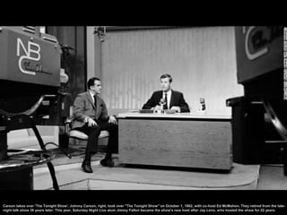 Carson takes over 'The Tonight Show'. Johnny Carson, right, took over "The Tonight Show" on October 1, 1962, with co-host ...