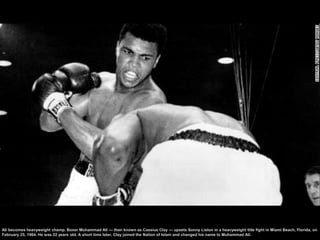Ali becomes heavyweight champ. Boxer Muhammad Ali — then known as Cassius Clay — upsets Sonny Liston in a heavyweight titl...