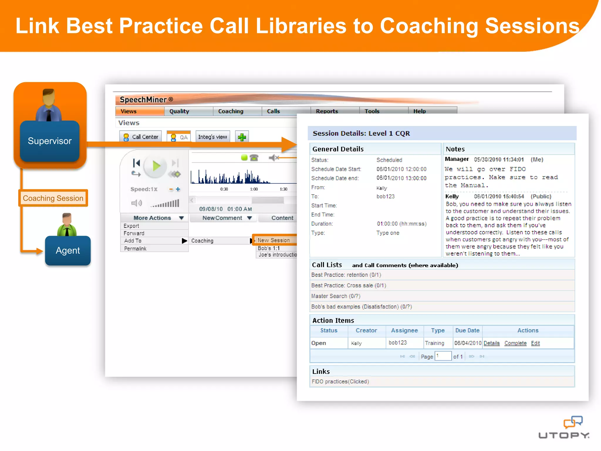Link Best Practice Call Libraries to Coaching Sessions




 Supervisor




Coaching Session




        Agent
 