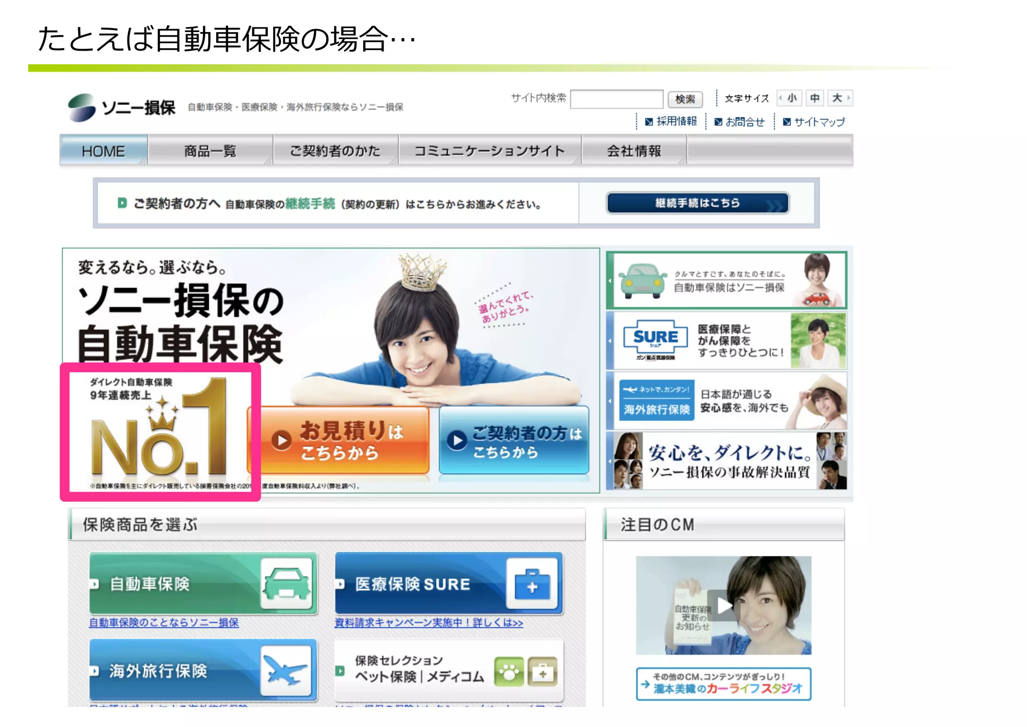 たとえば⾃自動⾞車車保険の場合…
 