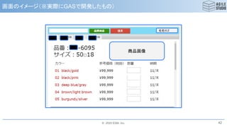 © 2020 ESM, Inc.
画面のイメージ（※実際にGASで開発したもの）
42
社名ロゴ
商品画像
 