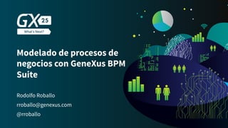 #GX24
Modelado de procesos de
negocios con GeneXus BPM
Suite
Rodolfo Roballo
@rroballo
rroballo@genexus.com
 