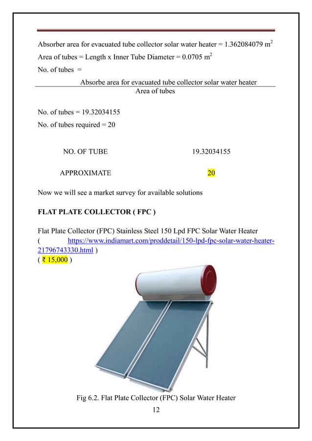 Design Calculations for Solar Water Heating System PDF