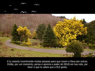 E tu estarás incentivando muitas pessoas para que rezem a Deus por outras. Então, por um momento, pensa e aprecia o poder de DEUS em tua vida, por fazer o que tu sabes que a ELE gosta. 