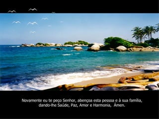 Novamente eu te peço Senhor, abençoa esta pessoa e à sua família, dando-lhe Saúde, Paz, Amor e Harmonia,  Ámen. 