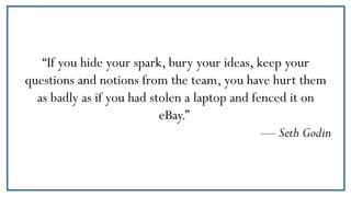“If you hide your spark, bury your ideas, keep your
questions and notions from the team, you have hurt them
as badly as if...