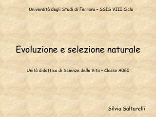 Evoluzione e selezione naturale Unità didattica di Scienze della Vita – Classe A060 Silvia Saltarelli Università degli Studi di Ferrara – SSIS VIII Ciclo 