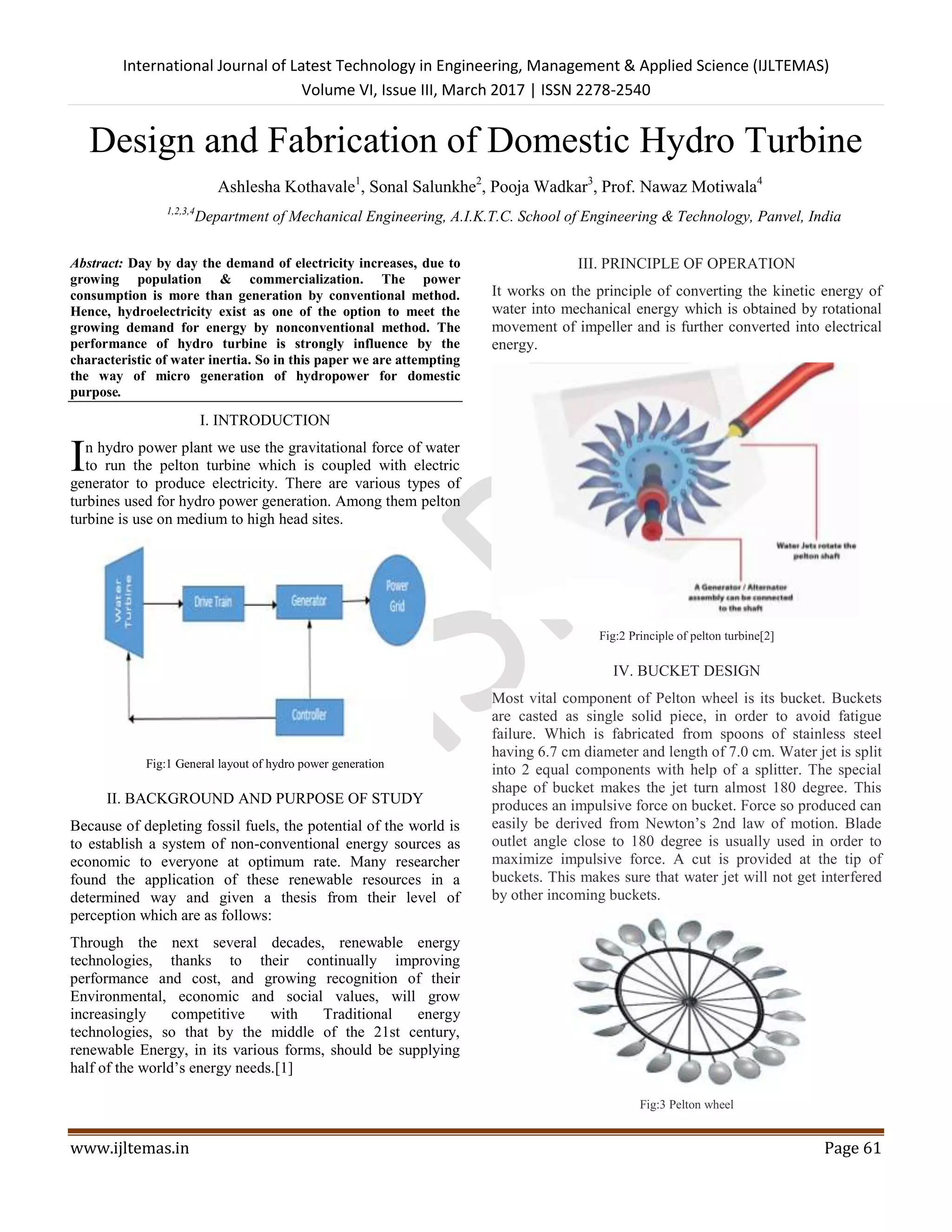 Design and Fabrication of Domestic Hydro Turbine | PDF