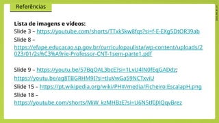 2024_EM_B1_V1
Referências
Lista de imagens e vídeos:
Slide 3 – https://youtube.com/shorts/TTxkSkw8fqs?si=f-E-EXg5DtOR39ab
Slide 8 –
https://efape.educacao.sp.gov.br/curriculopaulista/wp-content/uploads/2
023/01/2s%C3%A9rie-Professor-CNT-1sem-parte1.pdf
Slide 9 – https://youtu.be/57BqOAL3bcE?si=1LvU4lN0fEqGADdz;
https://youtu.be/ag8TBGRHM9I?si=tluVwGa59NCTxviU
Slide 15 – https://pt.wikipedia.org/wiki/PH#/media/Ficheiro:EscalapH.png
Slide 18 –
https://youtube.com/shorts/MiW_kzMHBzE?si=U6N5tf0JXQqvBrez
 