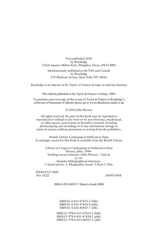 Tackling Social Exclusion 2nd Edition John Pierson | PDF