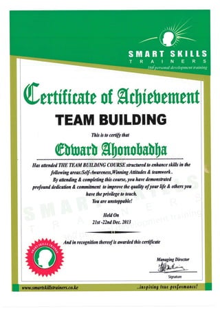 Certificate of Achievement Team Building