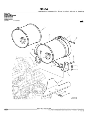 30-34
COMPONENTES AUXILIARES DEL MOTOR, DEPOSITO, SISTEMA DE ADMISION
MUFFLER
SILENCIEUX
SCHALLDAEMPFER
SILENZIATORE
SILENCIADOR
SILENCIADOR
LX024542 -UN-12MAR01
ESTA RELACION DE PIE
30-34 TRACTOR 6110J (EDICION SUDAMERICANA) PC8538S (01-JUL-10)
PN=136
 
