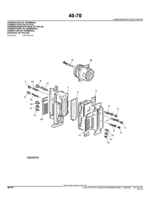 40-70
COMPONENTES ELECTRICOS
CONNECTOR (42 TERMINAL)
CONNECTEUR (42 PLOTS)
VERBINDUNGSSTECKER (42 POLIG)
CONNETTORE (42 TERMINALI)
CONECTOR (42 TERMINAL)
ENCHUFE (42 POLOS)
CQ155772 -UN-27JUL04
ESTA RELACION DE PIE
40-70 TRACTOR 6110J (EDICION SUDAMERICANA) PC8538S (01-JUL-10)
PN=214
 