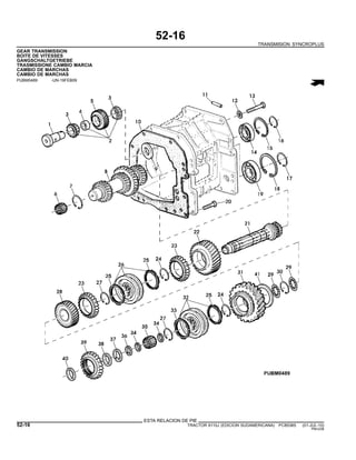 52-16
TRANSMISION SYNCROPLUS
GEAR TRANSMISSION
BOITE DE VITESSES
GANGSCHALTGETRIEBE
TRASMISSIONE CAMBIO MARCIA
CAMBIO DE MARCHAS
CAMBIO DE MARCHAS
PUBM0489 -UN-19FEB09
ESTA RELACION DE PIE
52-16 TRACTOR 6110J (EDICION SUDAMERICANA) PC8538S (01-JUL-10)
PN=238
 