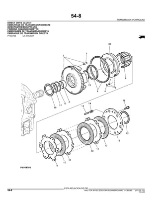 54-8
TRANSMISION POWRQUAD
DIRECT DRIVE CLUTCH
EMBRAYAGE DE TRANSMISSION DIRECTE
DIREKTANTRIEBSKUPPLUNG
FRIZIONE COMANDO DIRETTO
EMBREAGEM DE TRANSMISSAO DIRETA
EMBRAGUE DE TRANSMISION DIRECTA
PY004788 -UN-01AUG07
ESTA RELACION DE PIE
54-8 TRACTOR 6110J (EDICION SUDAMERICANA) PC8538S (01-JUL-10)
PN=252
 