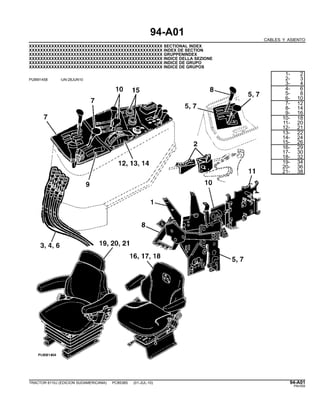 94-A01
CABLES Y ASIENTO
XXXXXXXXXXXXXXXXXXXXXXXXXXXXXXXXXXXXXXXXXXXXXXXX SECTIONAL INDEX
XXXXXXXXXXXXXXXXXXXXXXXXXXXXXXXXXXXXXXXXXXXXXXXX INDEX DE SECTION
XXXXXXXXXXXXXXXXXXXXXXXXXXXXXXXXXXXXXXXXXXXXXXXX GRUPPENINDEX
XXXXXXXXXXXXXXXXXXXXXXXXXXXXXXXXXXXXXXXXXXXXXXXX INDICE DELLA SEZIONE
XXXXXXXXXXXXXXXXXXXXXXXXXXXXXXXXXXXXXXXXXXXXXXXX INDICE DE GRUPO
XXXXXXXXXXXXXXXXXXXXXXXXXXXXXXXXXXXXXXXXXXXXXXXX INDICE DE GRUPOS
PUBM1458 -UN-28JUN10
1- 2
2- 3
3- 4
4- 6
5- 8
6- 10
7- 12
8- 14
9- 16
10- 18
11- 20
12- 21
13- 22
14- 24
15- 26
16- 29
17- 30
18- 32
19- 34
20- 36
21- 38
TRACTOR 6110J (EDICION SUDAMERICANA) PC8538S (01-JUL-10) 94-A01
PN=555
 