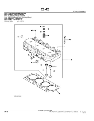 20-42
MOTOR (4045TBM03)
5102 CYLINDER HEAD AND VALVES
5102 CULASSE AVEC SOUPAPES
5102 ZYLINDERKOPF MIT VENTILE
5102 TESTATA DEL MOTORE CON VALVOLAS
5102 CABECOTE E VALVULAS
5102 CULATA CON VALVULAS
RE59432PCDD03 -UN-11NOV08
ESTA RELACION DE PIE
20-42 TRACTOR 6110J (EDICION SUDAMERICANA) PC8538S (01-JUL-10)
PN=88
 