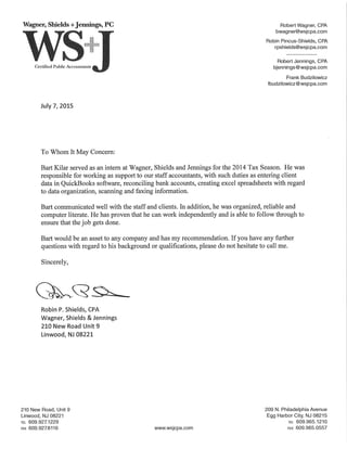 WSJ recomendation letter