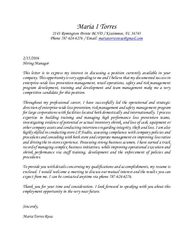 Maria I Torres Cover Letter Maria I Torres Cover Letter