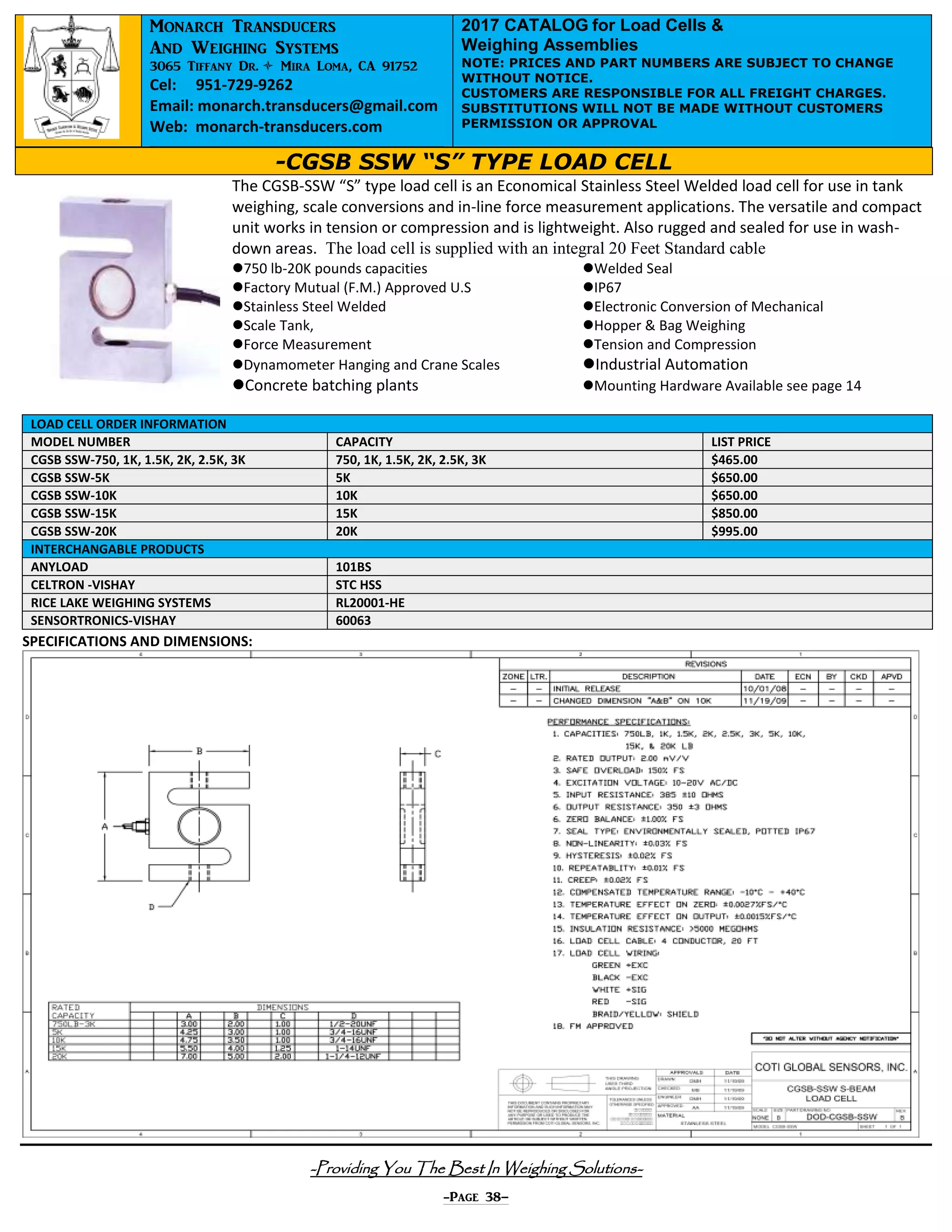 Monarch Transducers 2017 LOAD CELL CATALOG 010117 (Autosaved) PDF