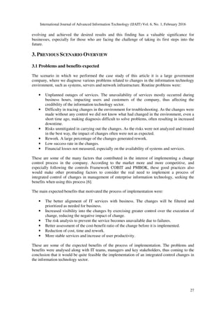 CHANGE MANAGEMENT: IMPLEMENTATION AND BENEFITS OF THE CHANGE CONTROL IN ...