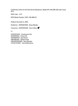 Safe Haven USDOS Certifications