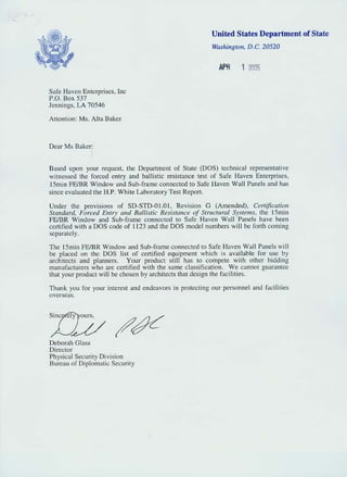 Safe Haven USDOS Certifications