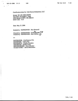 Safe Haven USDOS Certifications