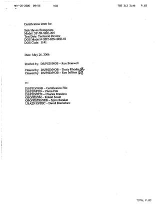 Safe Haven USDOS Certifications