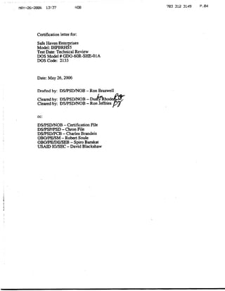 Safe Haven USDOS Certifications