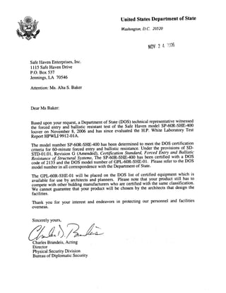 Safe Haven USDOS Certifications