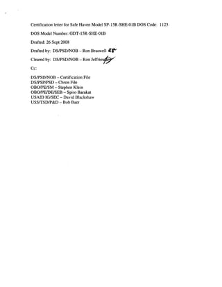 Safe Haven USDOS Certifications