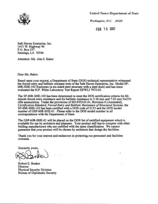 Safe Haven USDOS Certifications