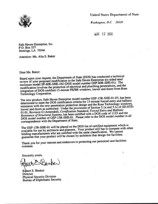 Safe Haven USDOS Certifications