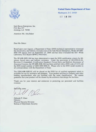 Safe Haven USDOS Certifications