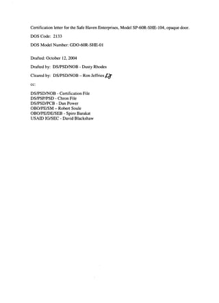 Safe Haven USDOS Certifications