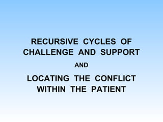 RECURSIVE CYCLES OF
CHALLENGE AND SUPPORT
AND
LOCATING THE CONFLICT
WITHIN THE PATIENT
 